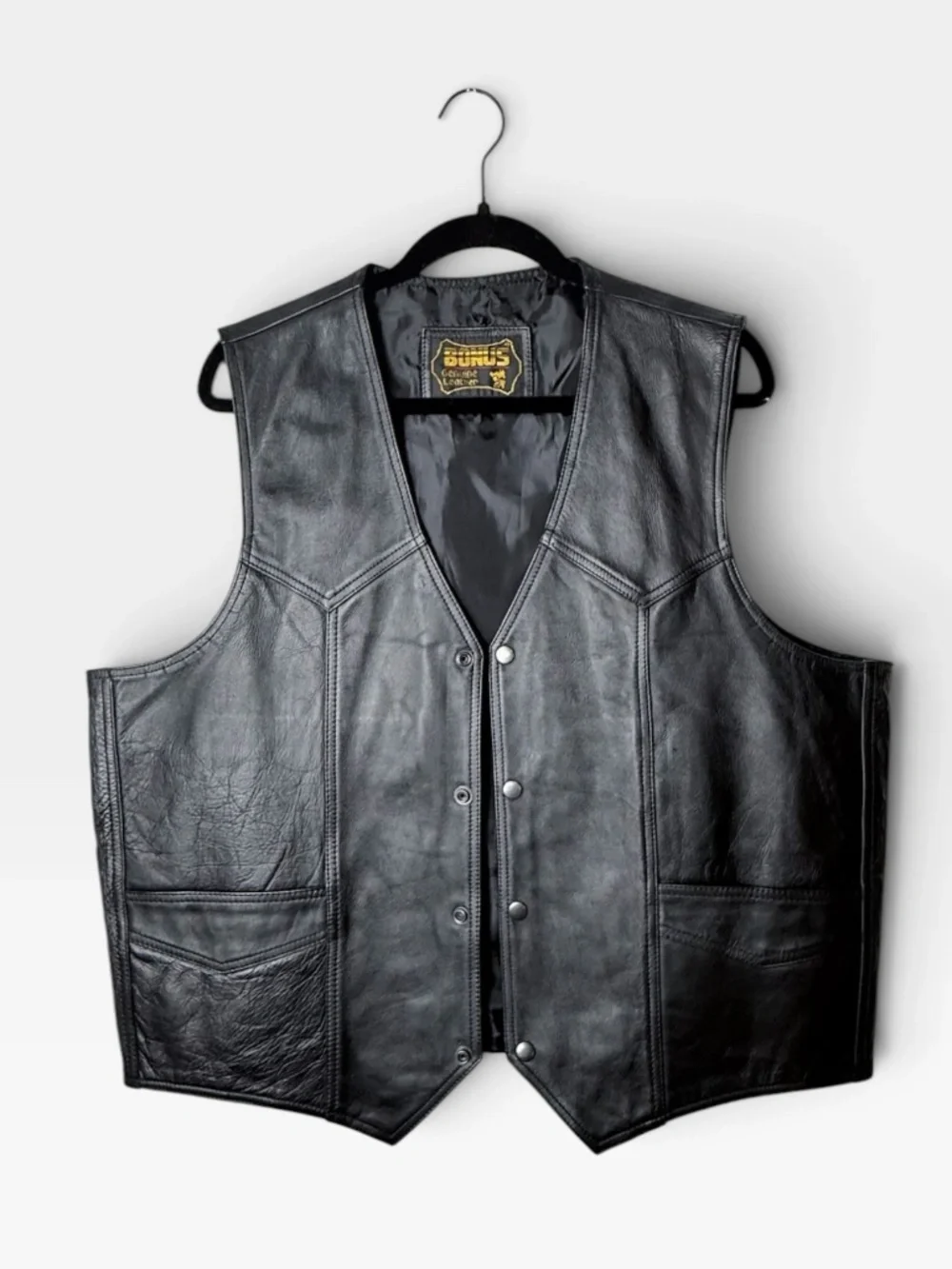 Bonus Leather Motorcycle Vest Size 48 Black Grunge Biker